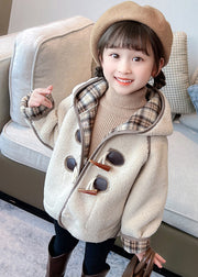 Lovely Green Patchwork Button Kids Hooded Coat Spring