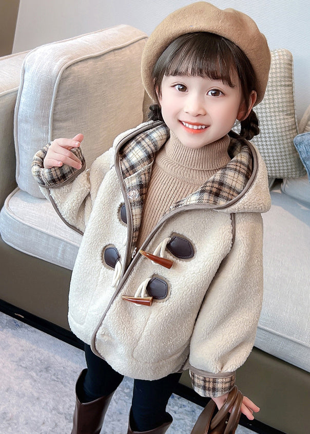 Lovely Green Patchwork Button Kids Hooded Coat Winter