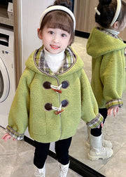 Lovely Green Patchwork Button Kids Hooded Coat Winter