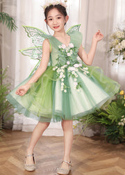 Lovely Green Zippered Patchwork Tulle Girls Dress Sleeveless