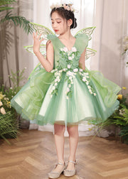 Lovely Green Zippered Patchwork Tulle Girls Dress Sleeveless