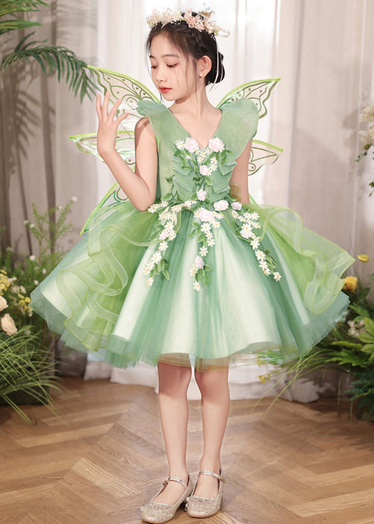 Lovely Green Zippered Patchwork Tulle Girls Dress Sleeveless