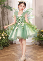 Lovely Green Zippered Patchwork Tulle Girls Dress Sleeveless