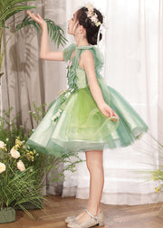 Lovely Green Zippered Patchwork Tulle Girls Dress Sleeveless