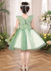 Lovely Green Zippered Patchwork Tulle Girls Dress Sleeveless