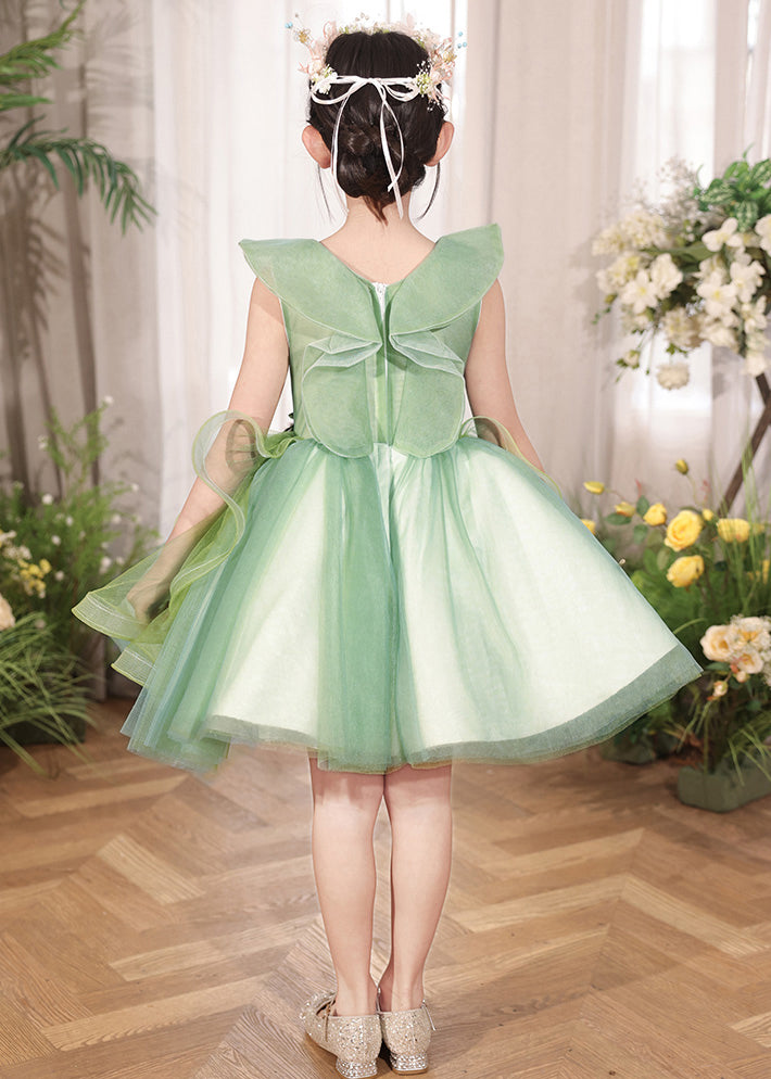 Lovely Green Zippered Patchwork Tulle Girls Dress Sleeveless