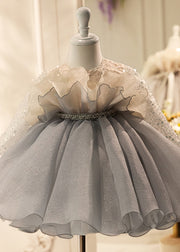 Lovely Grey Patchwork Sequins Tulle Girls Long Dress Spring