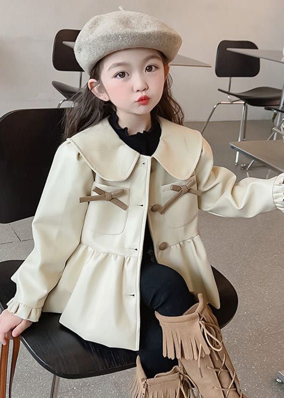 Lovely Khaki Peter Pan Collar Wrinkled Button Kids Trench Coats Fall