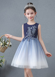 Lovely Navy Jacquard Slim Fit Tulle Baby Girls Dress Summer