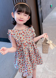 Lovely O-Neck Ruffled Print Kids Maxi Dress Summer