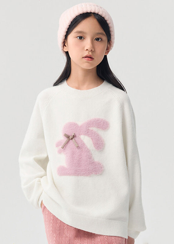 Lovely Pink Animal Print Cotton Knit Girls Sweater Spring