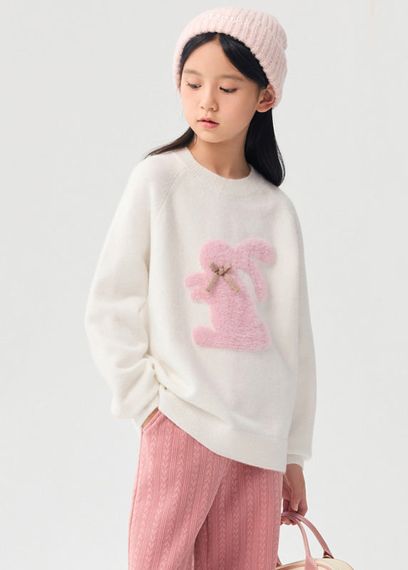 Lovely Pink Animal Print Cotton Knit Girls Sweater Spring