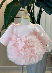 Lovely Pink Bow Pearl Tulle Kids Maxi Dress Spring