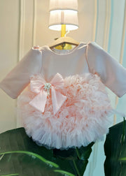 Lovely Pink Bow Pearl Tulle Kids Maxi Dress Spring