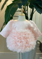 Lovely Pink Bow Pearl Tulle Kids Maxi Dress Spring