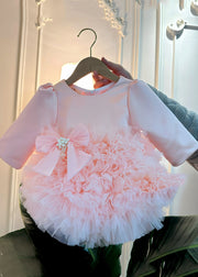 Lovely Pink Bow Pearl Tulle Kids Maxi Dress Spring