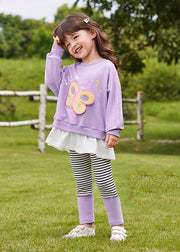 Lovely Pink Butterfly Patchwork Girls Sweatshirts And Pants Two Pieces Set Spring