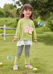 Lovely Pink Butterfly Patchwork Girls Sweatshirts And Pants Two Pieces Set Spring