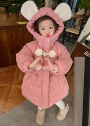 Lovely Pink Drawstring Patchwork Kids Hooded Parka Spring