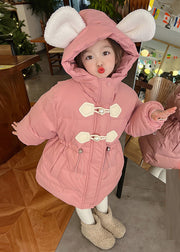 Lovely Pink Drawstring Patchwork Kids Hooded Parka Spring