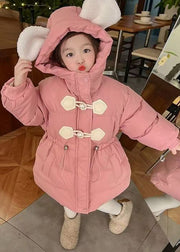 Lovely Pink Drawstring Patchwork Kids Hooded Parka Spring