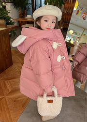 Lovely Pink Drawstring Patchwork Kids Hooded Parka Spring