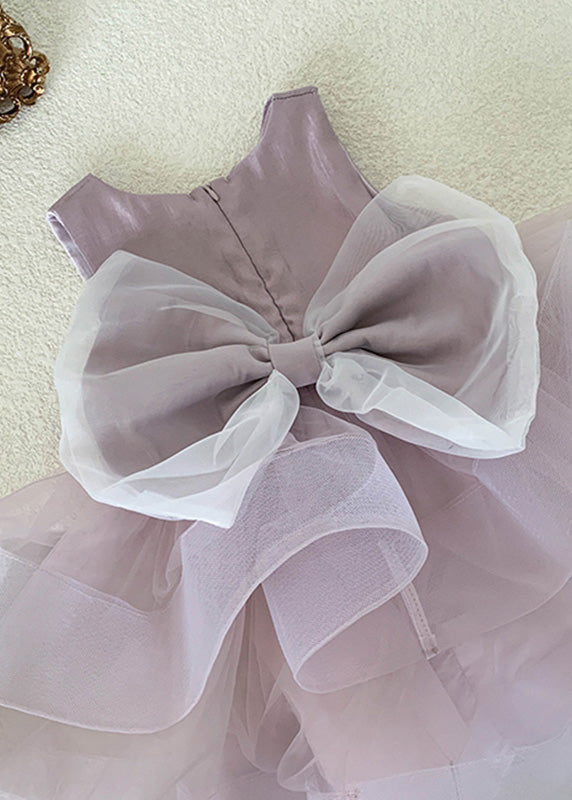 Lovely Pink O-Neck Patchwork Layered Tulle Kids Girls Dress Summer