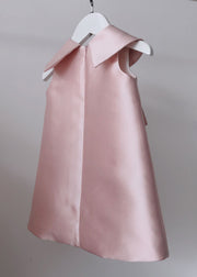 Lovely Pink Peter Pan Collar Bow Pearl Zircon Kids Maxi Dress Sleeveless