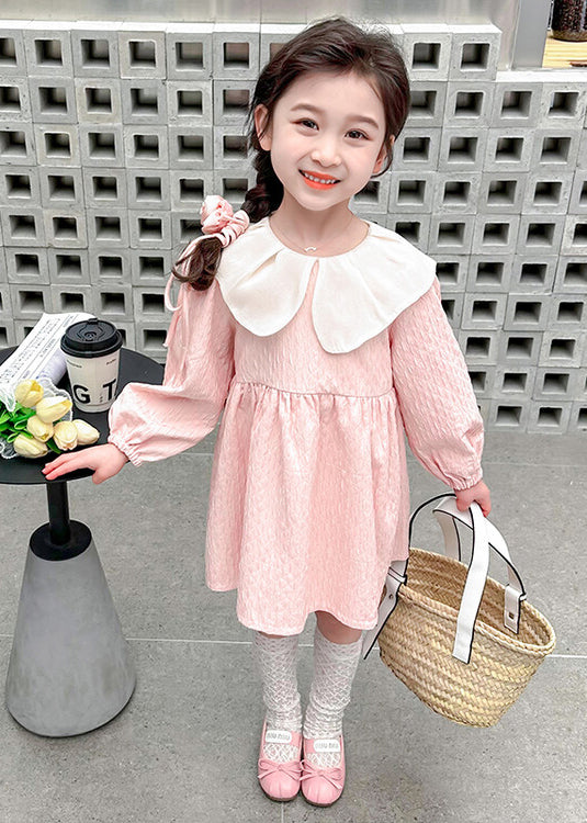 Lovely Pink Peter Pan Collar Solid Cotton Girls Dresses Fall