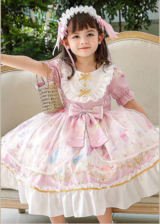 Lovely Pink Ruffled Patchwork Bow Chiffon Baby Girls Maxi Dress Summer