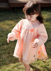 Lovely Pink Wrinkled Patchwork Butterfly Tulle Girls Holiday Long Dress Spring