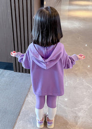 Lovely Purple Hooded Patchwork Cotton Baby Girls Sweatshirt Two Pieces Set Fall