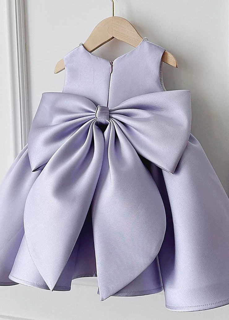 Lovely Purple Rivet Bow Silk Girls Long Dress And Shawl Two Piece Set Summer