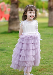 Lovely Purple Ruffled Patchwork Tulle Girls Long Dress Summer