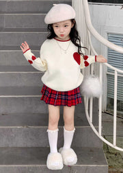 Lovely Red Patchwork Kids Cotton Knit Sweaters And Skirts Two Piece Set Spring