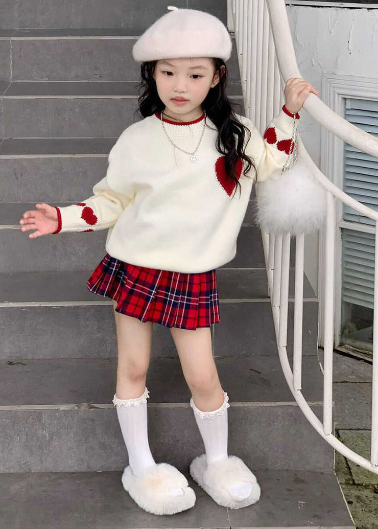 Lovely Red Patchwork Kids Cotton Knit Sweaters And Skirts Two Piece Set Spring