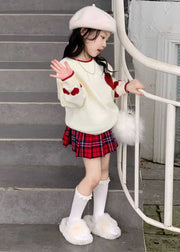 Lovely Red Patchwork Kids Cotton Knit Sweaters And Skirts Two Piece Set Spring