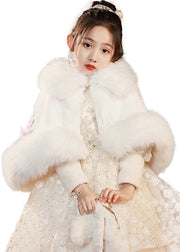 Lovely White Button Fur Collar Girls Fuzzy Fur Cloak Spring