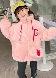 Lovely White Embroideried Pockets Warm Fleece Kids Girls Coats Winter