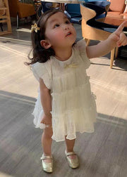 Lovely White Ruffled Patchwork Chiffon Kids Girls Long Dresses Summer