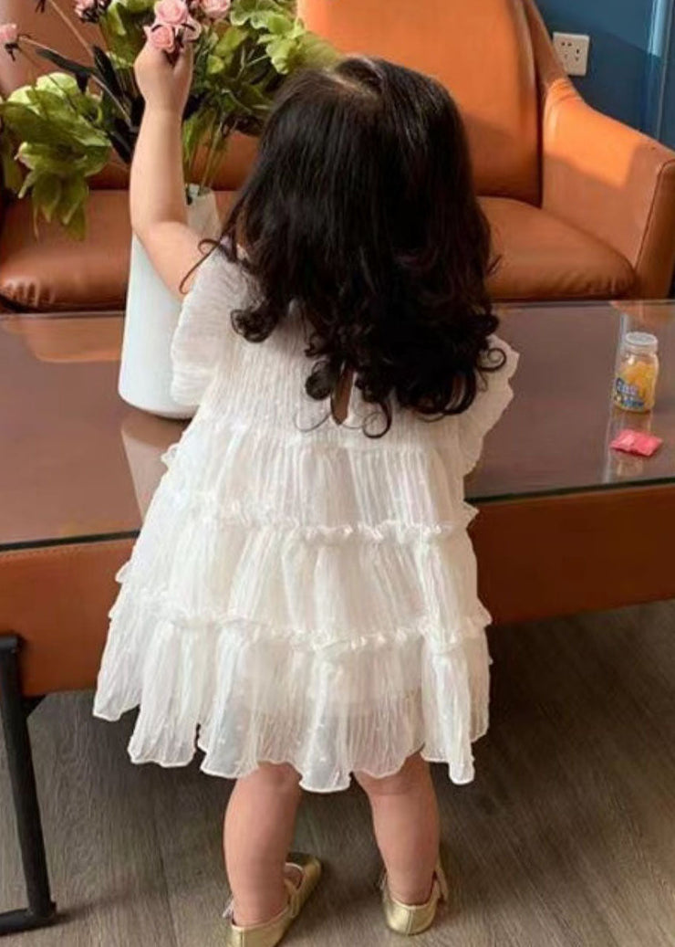 Lovely White Ruffled Patchwork Chiffon Kids Girls Long Dresses Summer