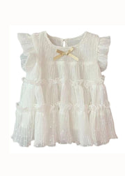 Lovely White Ruffled Patchwork Chiffon Kids Girls Long Dresses Summer