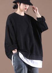 Luxury Black Patchwork Pullover Streetwear Tops