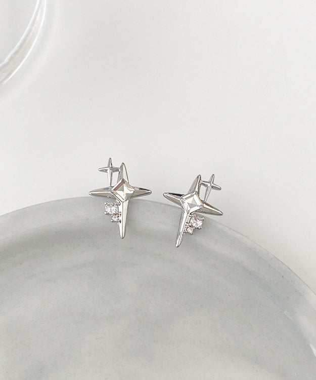 Man Silk Copper Zircon Stars Stud Earrings