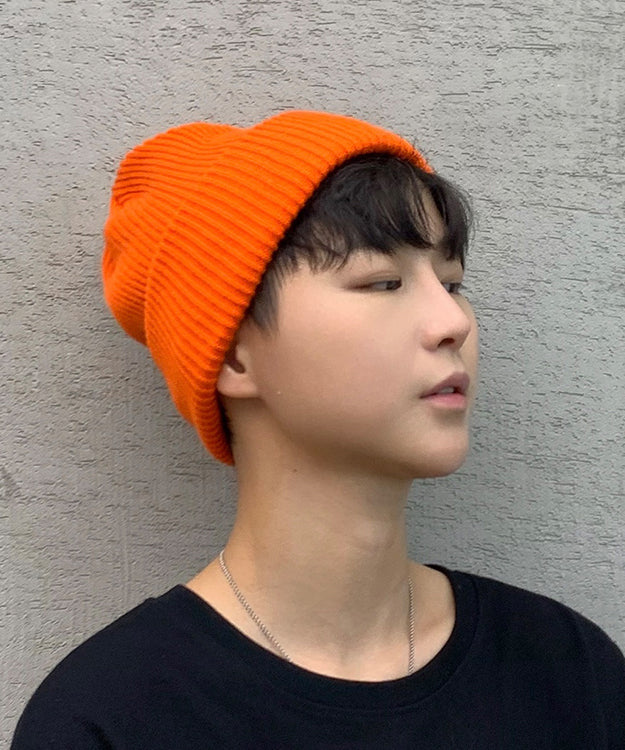 Men Japanese Style Hip Hop Orange Knitted Boonie Hat