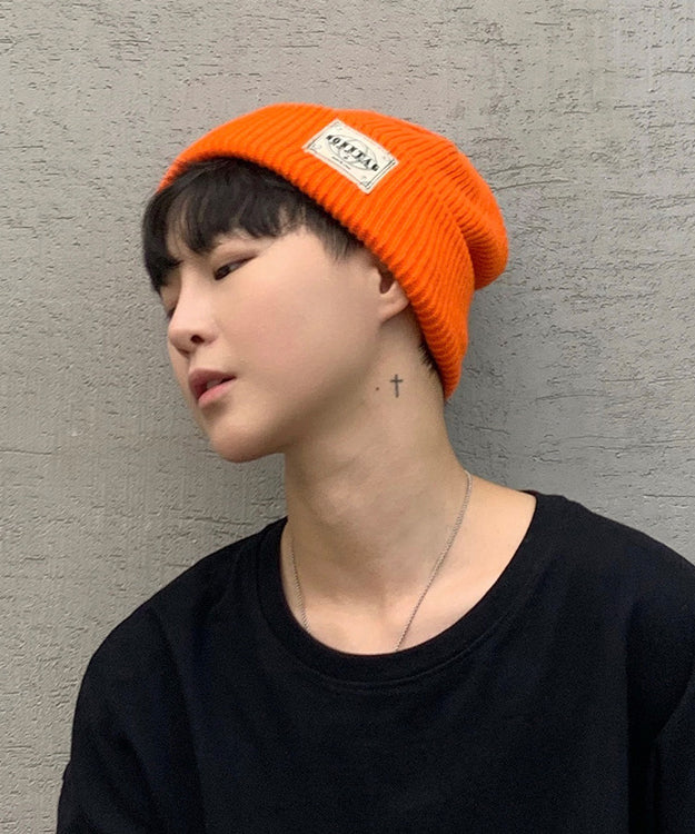 Men Japanese Style Hip Hop Orange Knitted Boonie Hat