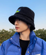 Men New Black Versatile Fleece Wool Lined Bucket Hat