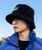 Men New Black Versatile Fleece Wool Lined Bucket Hat