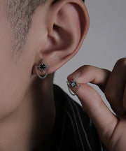 Men Silk Sterling Silver Zircon Chain Stud Earrings