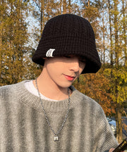 Men's Black Thick Warm Cotton Knit Boonie Hat